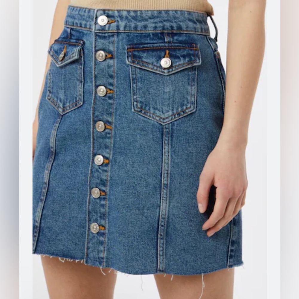 Zara Trafaluc Authentic Denim Cut Off Blue Jean Mini Skirt with Pockets Buttons
